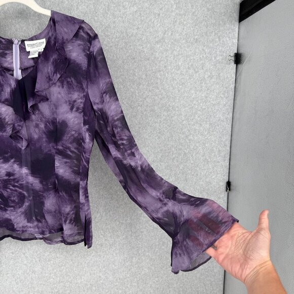 Newport News VTG Sheer Flutter Sleeve Blouse Size 8 Purple Fairy Grunge Whimsy - Picture 2 of 13
